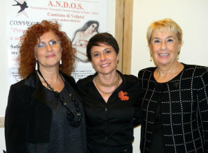Da sinistra: la coordinatrice dell'ANDOS Onlus Nazionale Dr.ssa Fulvia Pedani, la Presidente di ANDOS Velletri  Ombretta Colonnelli e la Presidente dell'ANDOS Onlus Nazionale Dr.ssa Flori Degrassi