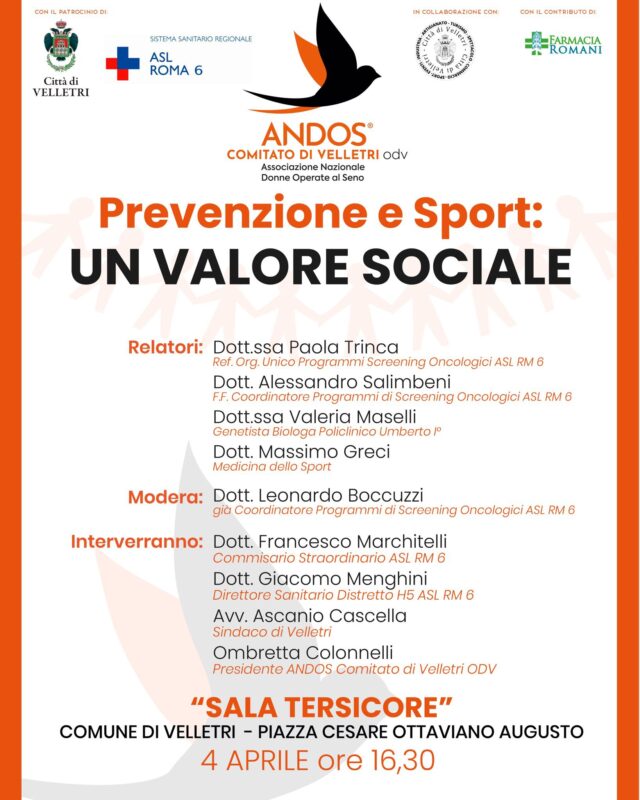 “Prevenzione e Sport - un Valore Sociale”, il convegno dell’ANDOS di Velletri
